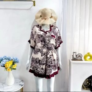 One Set Rayon Wanita Piyama Rayon Twill Setelan Pendek Rayon Wanita Premium