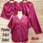 Setelan Piyama Wanita 3 in1 Dewasa Bahan Embos