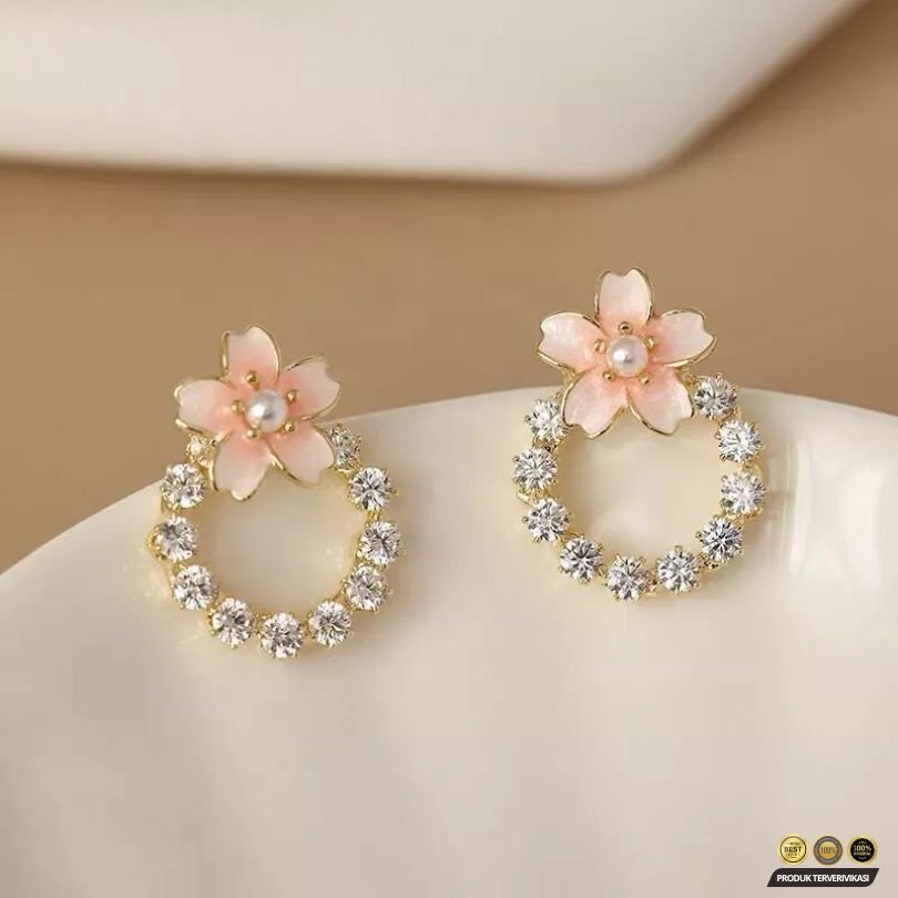 Anting Lingkar Kristal & Bunga S925