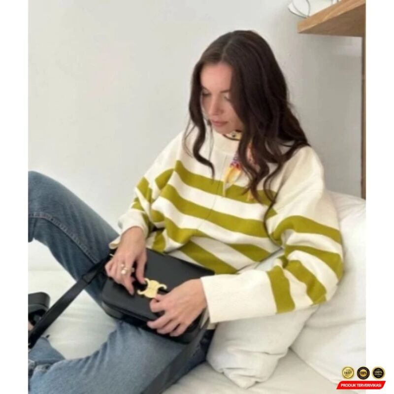 Sweater Rajut Wanita DIORA Desain Oversize Stripe Cozy Trendi - Gambar 3