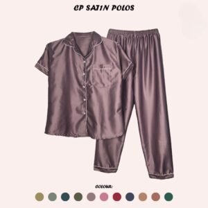 Baju Tidur Wanita Piyama Setelan Satin CP Celana Panjang Polos AVERU