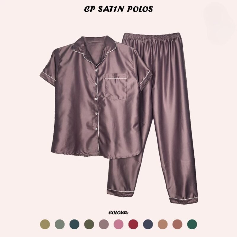 Baju Tidur Wanita Piyama Setelan Satin CP Celana Panjang Polos AVERU