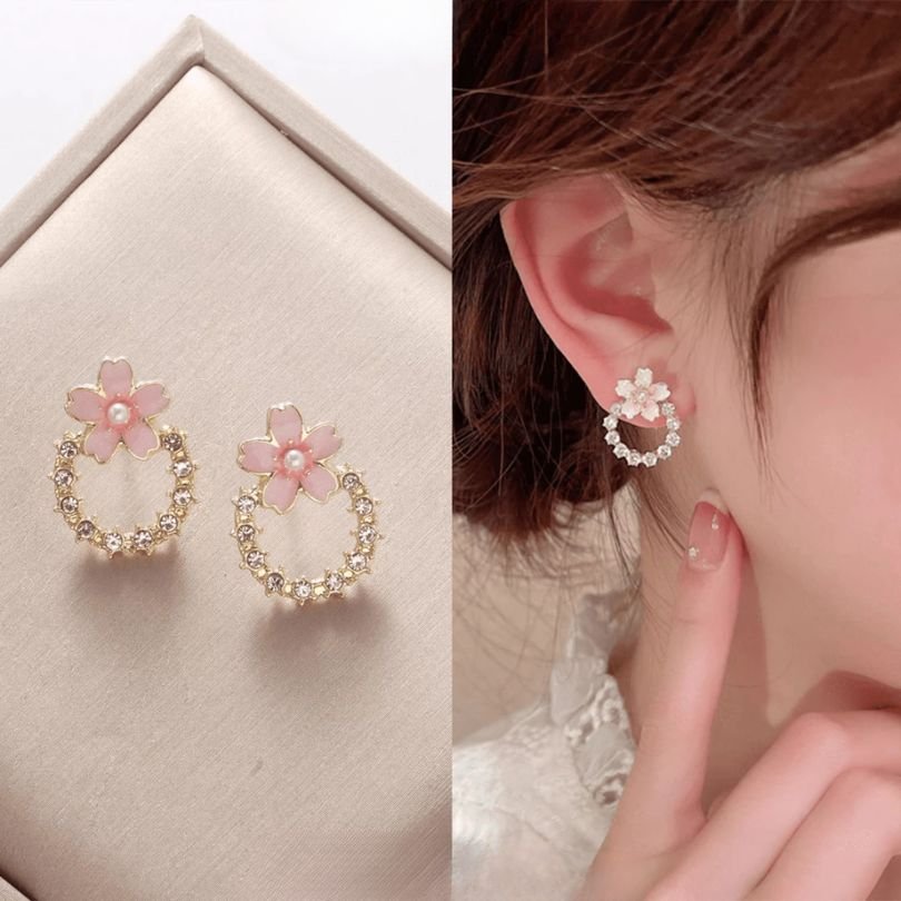 Anting Lingkar Kristal & Bunga S925