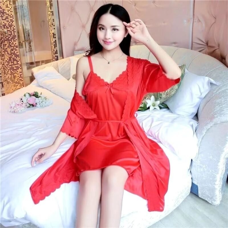 Gaun tidur wanita SET 2in1 model kimono  luaran dan dalaman