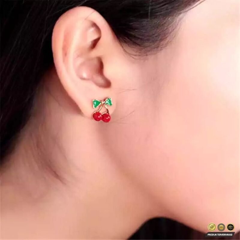 Anting Sweet Cherry Lucu untuk Anak & Wanita, Model Buah Ceri Imut - Gambar 3