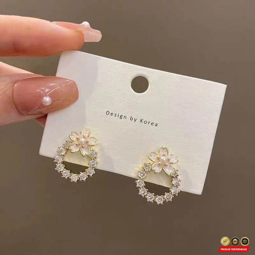 Anting Lingkar Kristal & Bunga S925