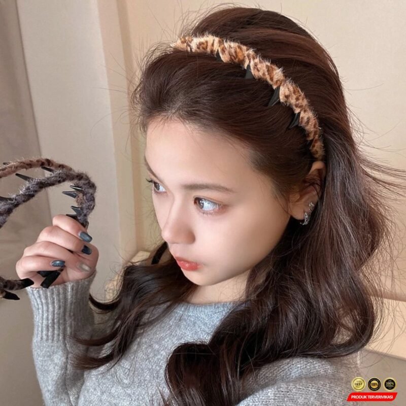 Bando Sirkam Gerigi Polos Velvet Motif Leopard Elegan Wanita - Gambar 7