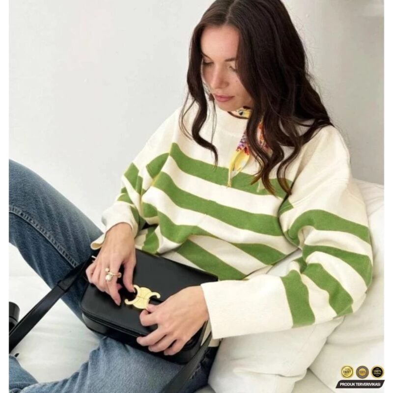 Sweater Rajut Wanita DIORA Desain Oversize Stripe Cozy Trendi - Gambar 4