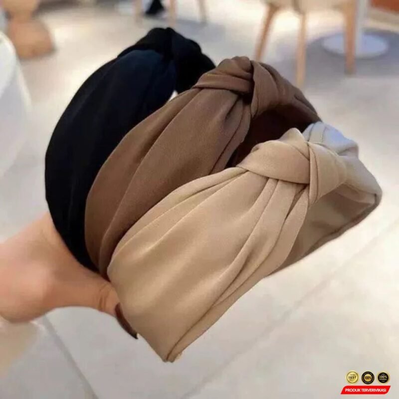 Bando Satin Simpul Warna Lembut Earth Tone Elegan - Gambar 2