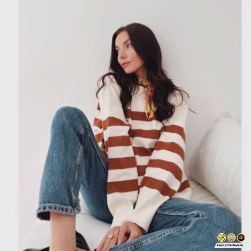 Sweater Rajut Wanita DIORA Desain Oversize Stripe Cozy Trendi - Gambar 6