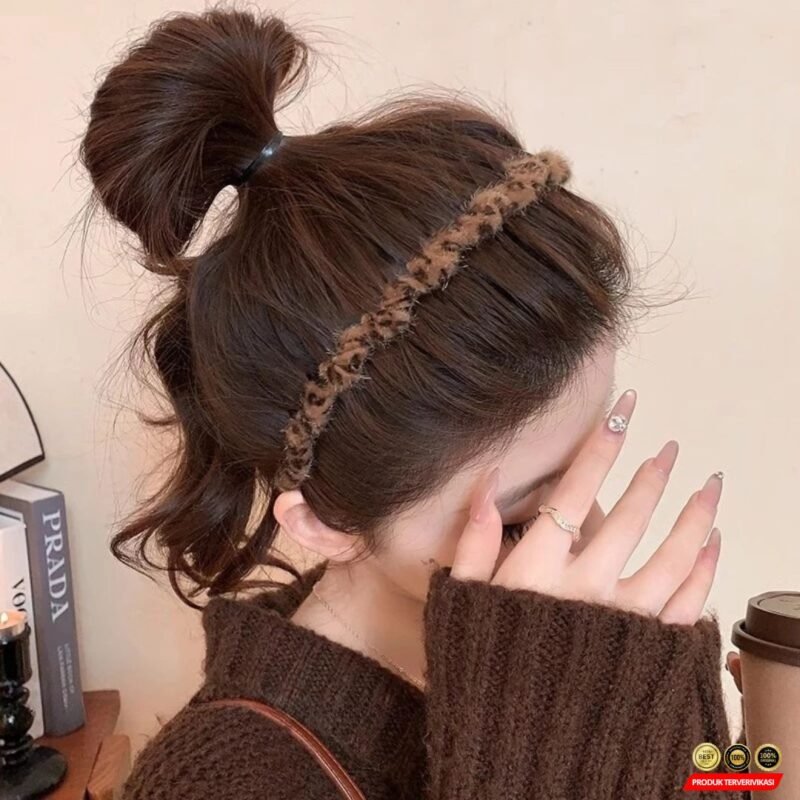 Bando Sirkam Gerigi Polos Velvet Motif Leopard Elegan Wanita - Gambar 9