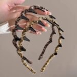 Bando Sirkam Gerigi Polos Velvet Motif Leopard Elegan Wanita